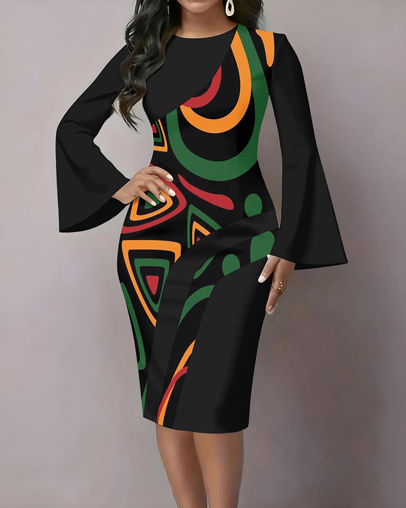 Tribal Totem Splicing Flared Sleeves Mini Dresses