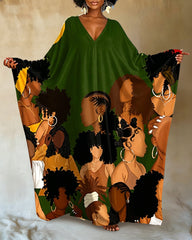 We Are Together Print V-neck Long Kaftan Dress-Juneteenth,Black Independence Day,Reggae Lover,Black Lives Matter