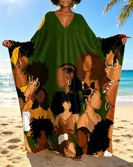 We Are Together Print V-neck Long Kaftan Dress-Juneteenth,Black Independence Day,Reggae Lover,Black Lives Matter