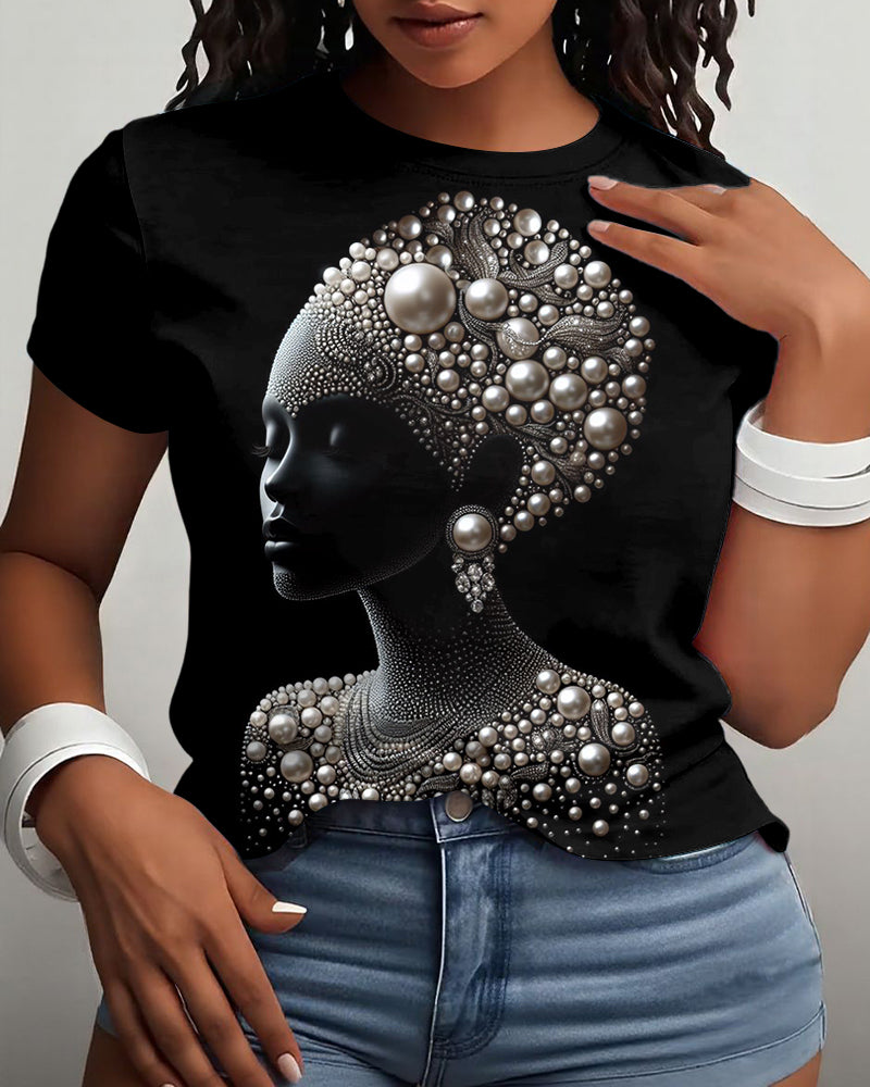White Pearl Portrait Crew Neck Short Sleeve Tshirt