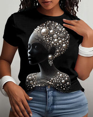 White Pearl Portrait Crew Neck Short Sleeve Tshirt