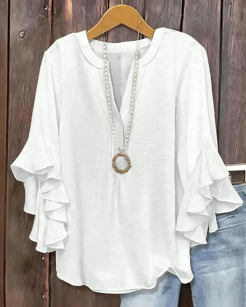 V-Neck Ruffle Lace sleeves Blouse