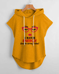 I Match Energy High Low Hem Drawstring Hooded Tee