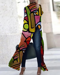 Fashion Graffiti Three-quarter Sleeve Slit T-shirt Dress