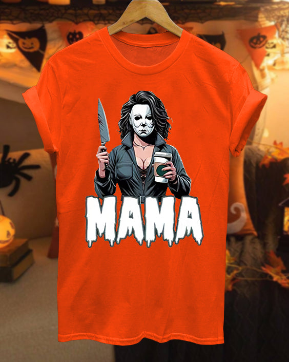 Scary Movies Halloween Mama Cotton Crew Neck Short Sleeve Tshirt