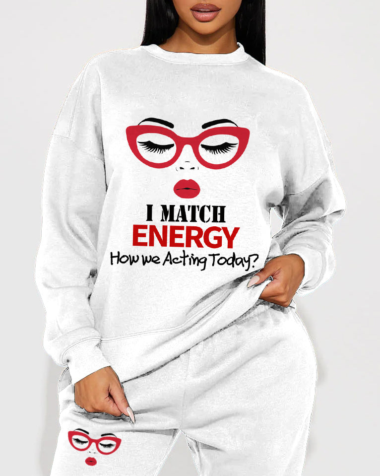 I Match Energy Women's Crew Neck Sweatshirt Two Pieces Set