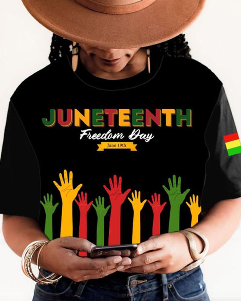 Women'S Juneteenth Freedom Day June 19th Printed Round Neck T-Shirt
