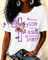100% Cotton Blessed By God Saved By Jesus Crew Neck Short Sleeve Tshirt