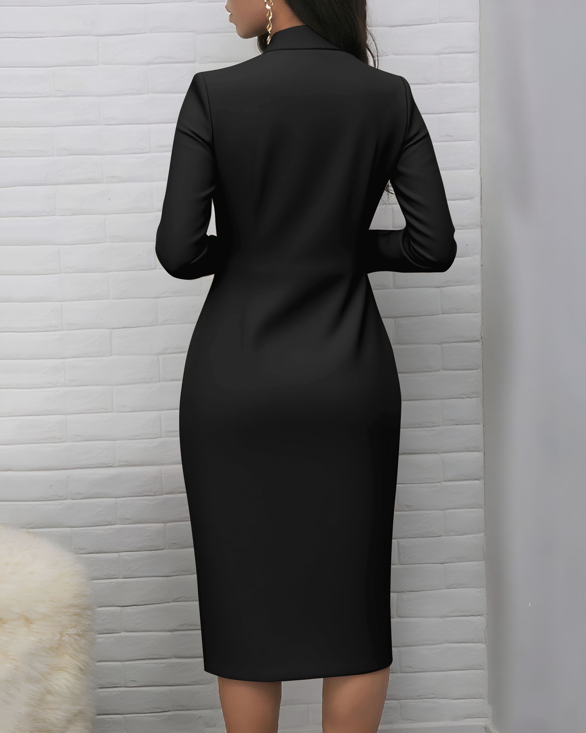 Colorful Wavy Stripes Zipper Stand Collar Long Sleeve Bodycon Dress