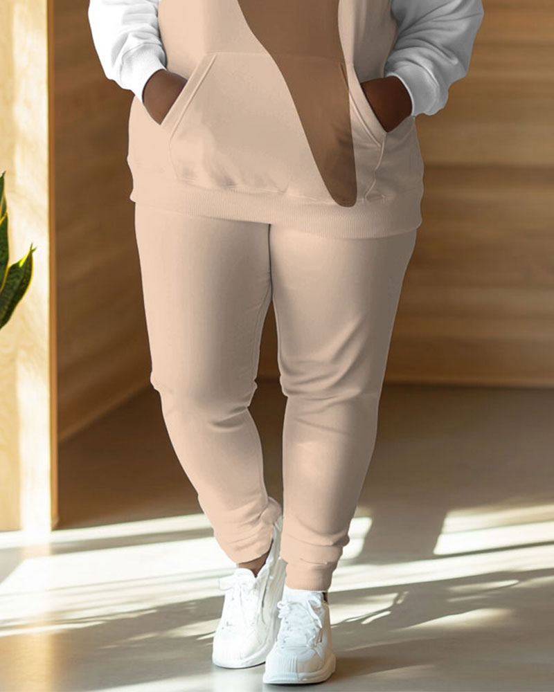 Brown Girl O-ring Earring Print Long Sleeve Hooded Two Pieces Set