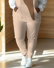 Brown Girl O-ring Earring Print Long Sleeve Hooded Two Pieces Set