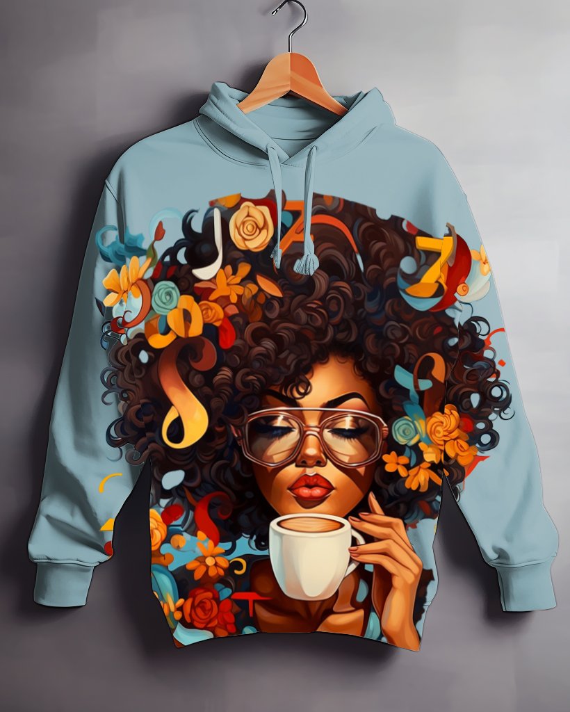 Women's Art Oil Painting Black Girls Long Sleeve Hoodie