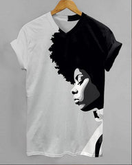Illustration of Curly Haired Women V-neck Short Sleeve Tshirt