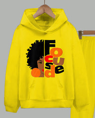 Focused Black Woman Print Long Sleeve Hoodie Two Pieces Set