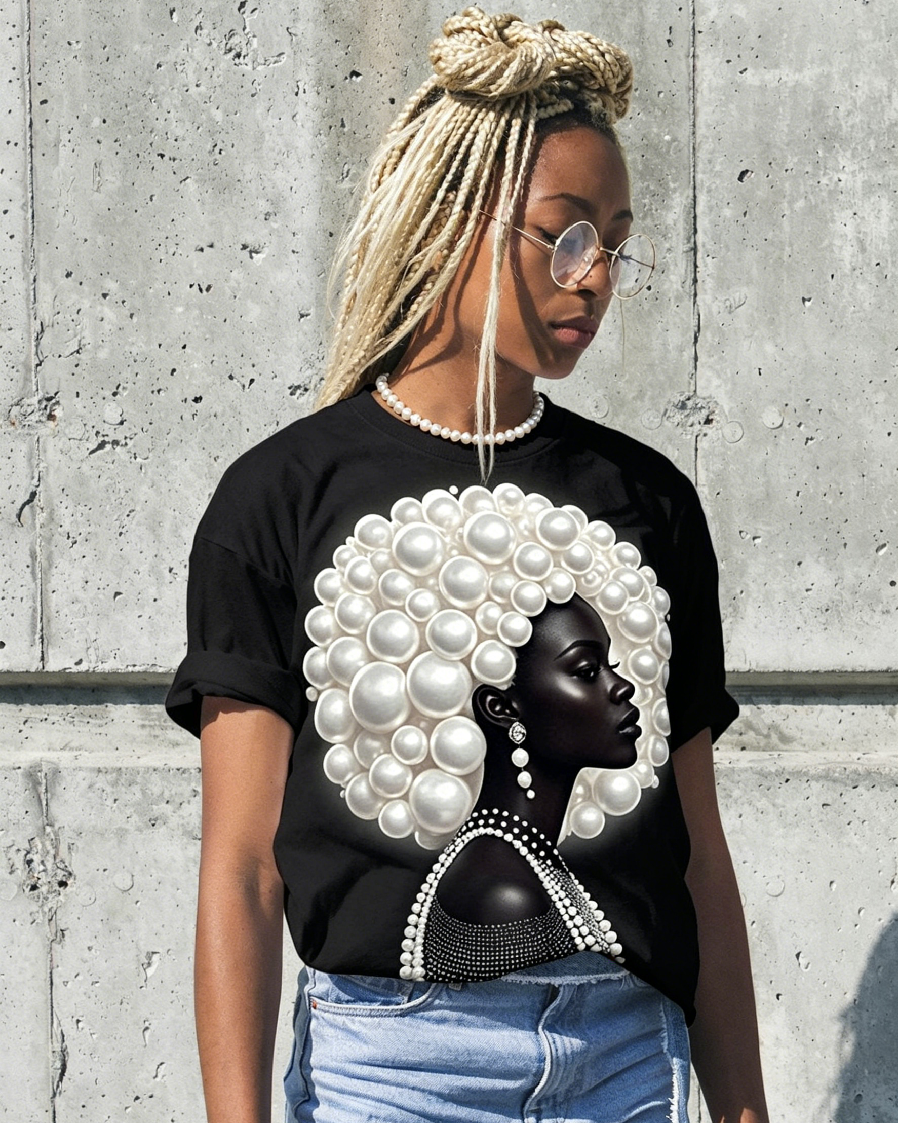 Pearl Afro Black Woman Crew Neck Short Sleeve Tshirt