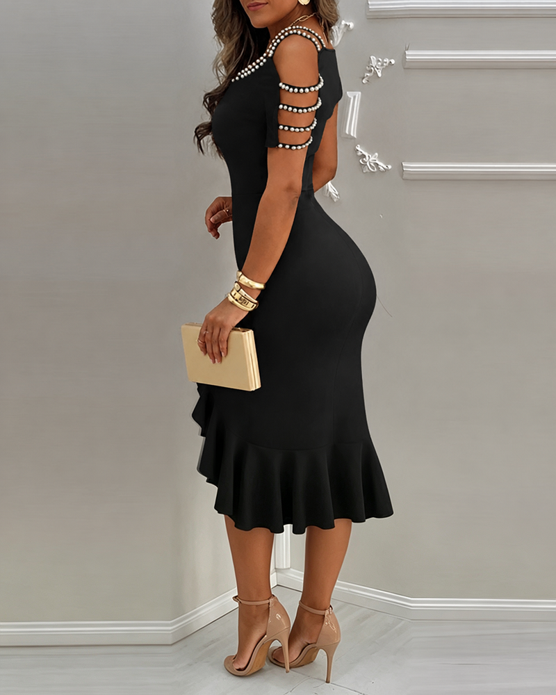 Ruffled Slit Pearl Bodycon Dress