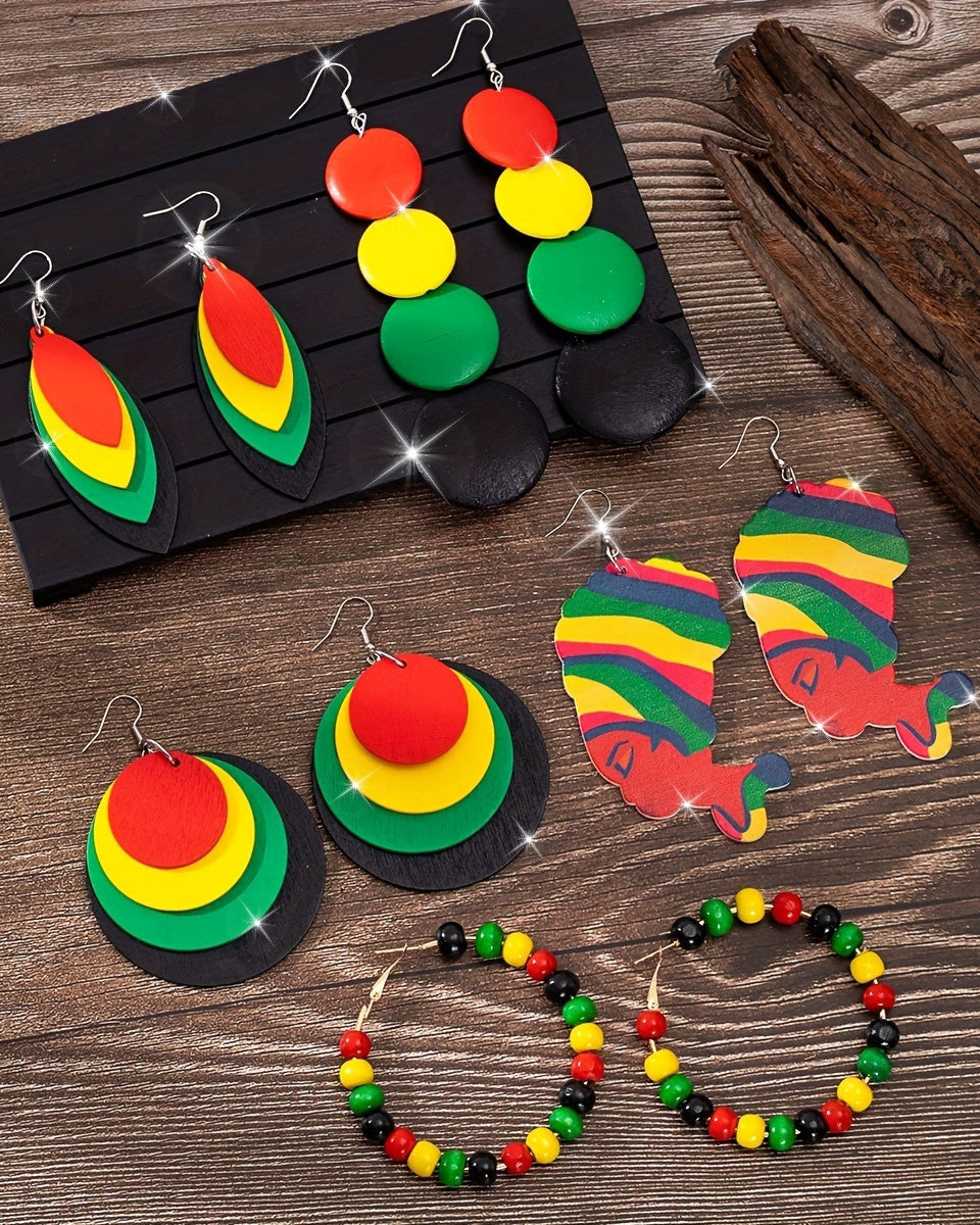 A Set of Five Reggae-colored Earrings