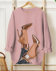 Women's Fashion Casual Shiny Pointed Stiletto Print Long Sleeve Sweatshirt