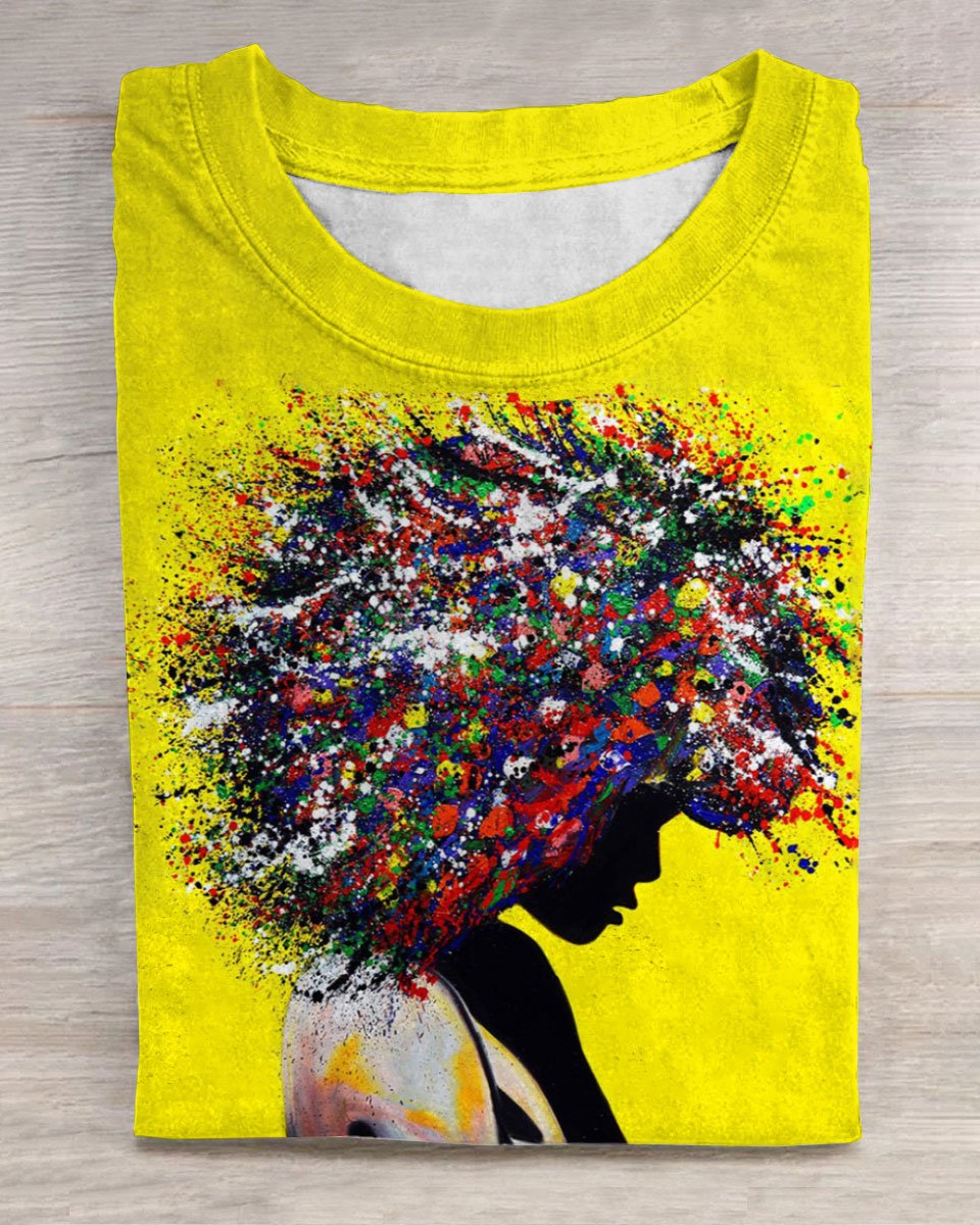 Colorful Afro Watercolor Art Short Sleeve Tshirt