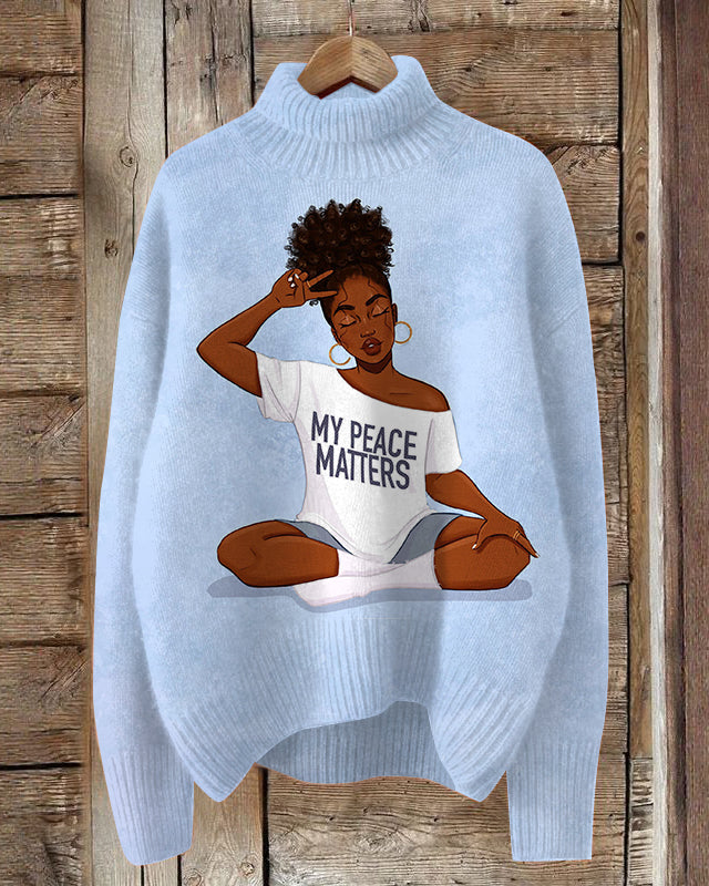 Brown Girl My Peace Matters Turtleneck Knitted Top