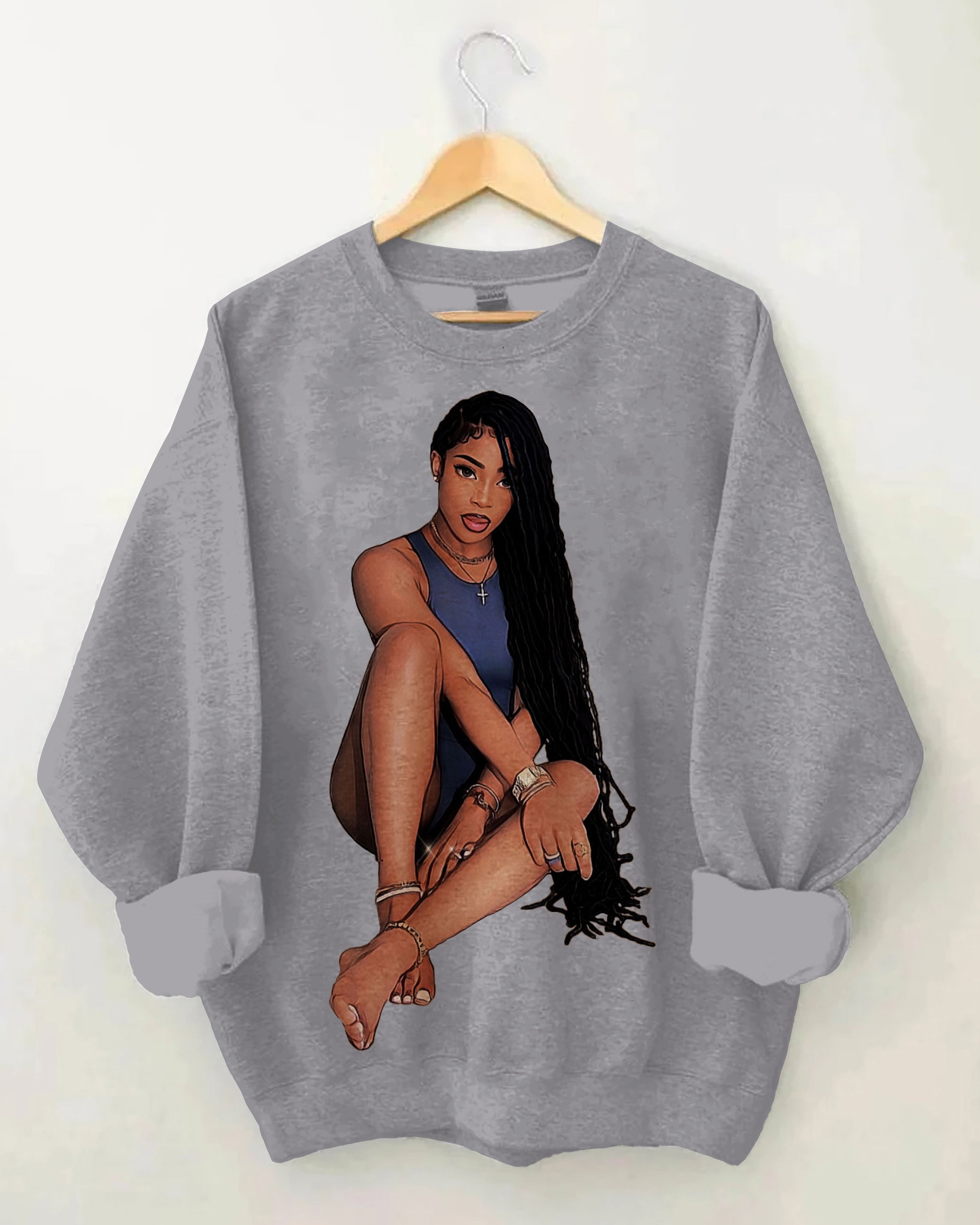 Brown Girl with Long Braids Long Sleeve Sweatshirt