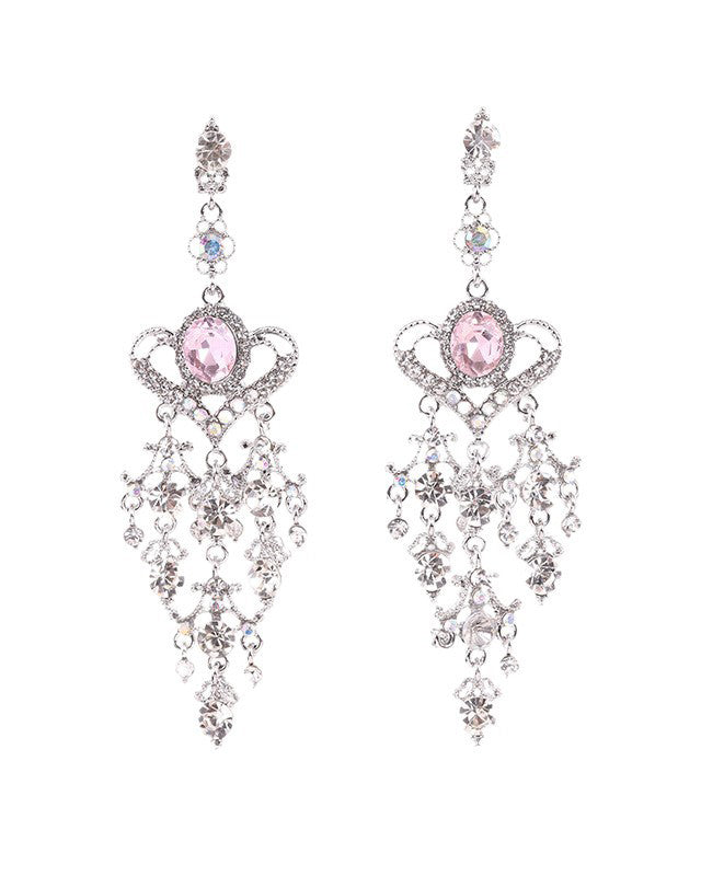 Baroque Pink Crystal Heart Tassel Earrings