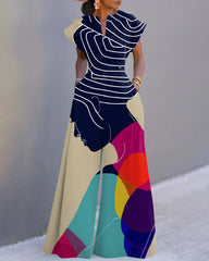 African Women Illustration Neckline Batwing Sleeve Wide Leg Jumpsuit