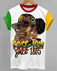Juneteenth 1865 Personalized Crewneck T-shirt with Contrasting Sleeves