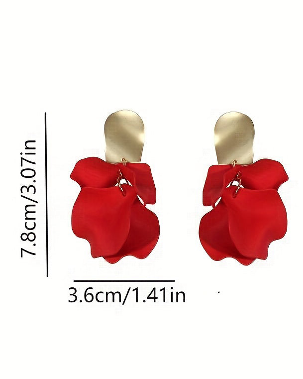 Elegant Rose Flower Steel Pin Drop Earrings