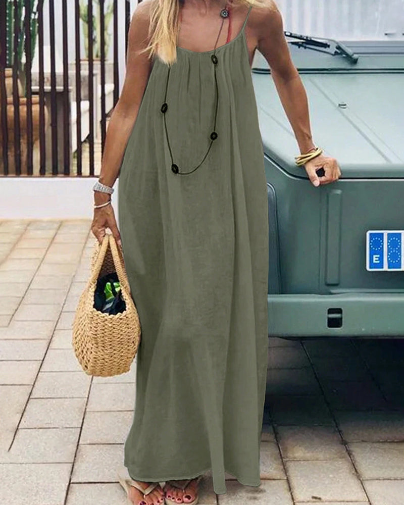 Casual Beach Vacation Holiday Backless Drawstring Adjustable Waist Long Dress