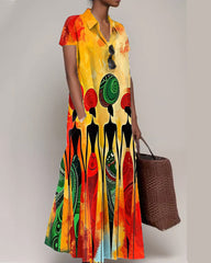 Juneteenth Black Folk Painting Short Sleeve Lapel Dress