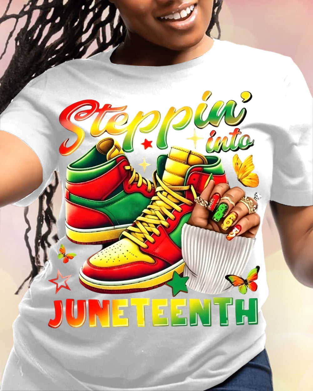 100% Cotton Steppin' Into Juneteenth Crew Neck Short Sleeve Tshirt