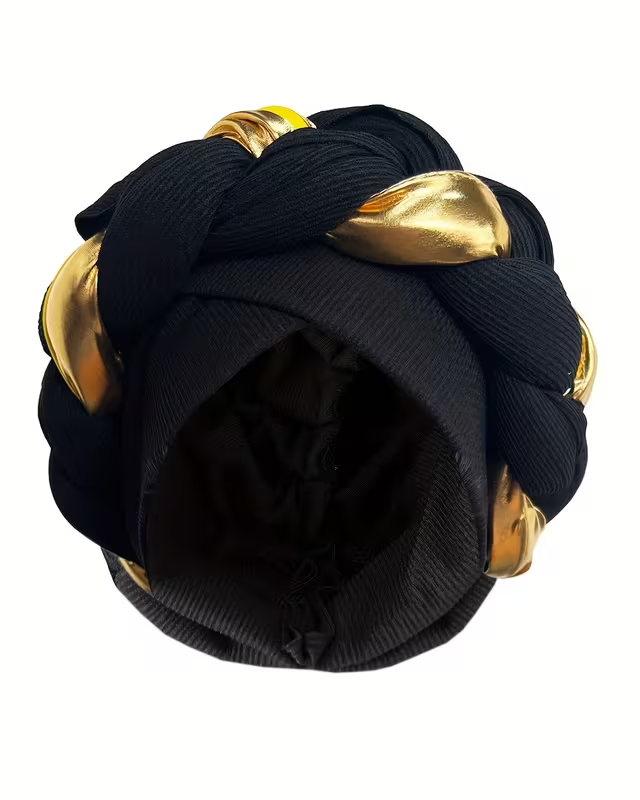 Elegant Pre-Tied Boho Turban Cap with Golden Accents