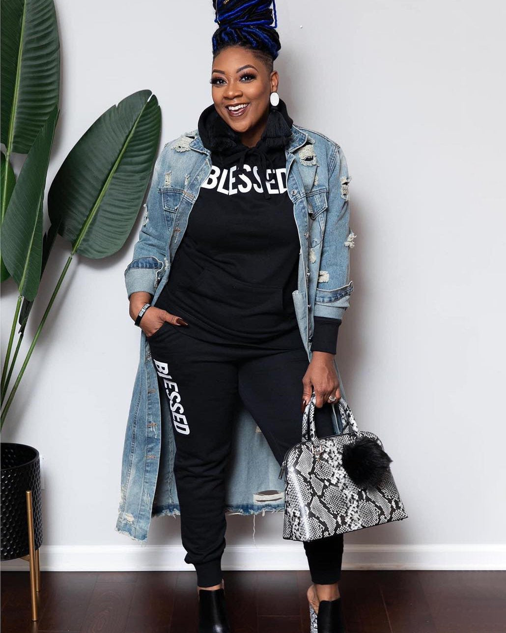 Simple Blessed Hooded Long Sleeve Two Pieces