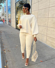 Casual Solid Patchwork Basic O Neck Long Sleeve Sweatshirt Two Pieces