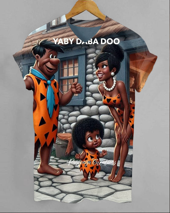 Funny Cartoon Black Family V-neck Short Sleeve Tshirt