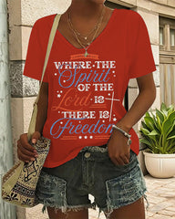 Vintage Christian 4th of July America V Neck Short Sleeve Cotton T-shirt