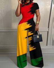 Color Blocks 2pcs Set Wide Leg Jumpsuit