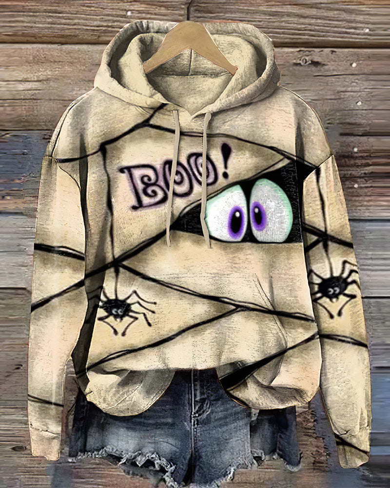 Halloween Boo Mummy Inspired Contrast Long-sleeved Hoodie