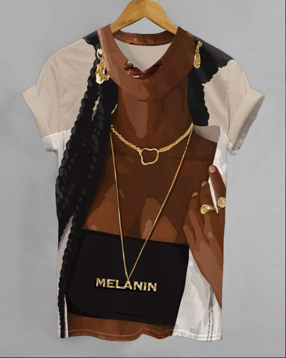 Melanin Girl Artt Print V-neck Short Sleeve Tshirt