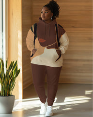 Abstract Art Print Sleeve Hoodie Two Pieces Set