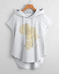 Africa Map Print Hem Drawstring Hooded Tee