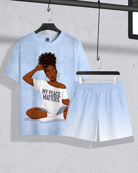 My Peace Matters Unisex Woman Short Sleeve Shorts Set