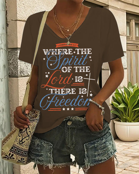Vintage Christian 4th of July America V Neck Short Sleeve Cotton T-shirt
