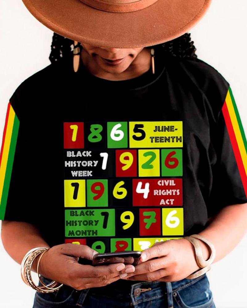 Women's Black History Print Short Sleeve Casual T-Shirt