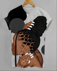 Curly Braids Women V-neck Short Sleeve Tshirt