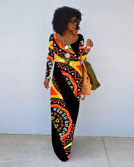 Juneteenth Retro Prints Crew Neck Long Sleeve Dress