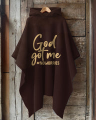 Letter God Got Me Hooded Warm Shawl Cape