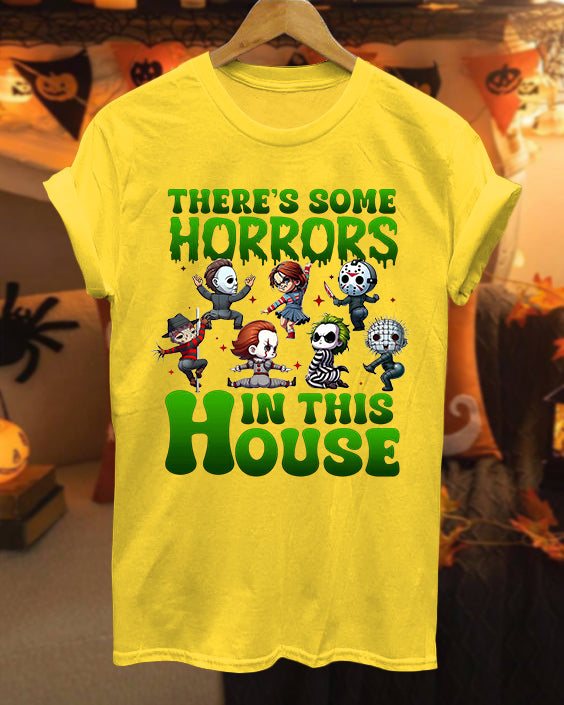 There Are Horrors In This House Pumpkin Hallowee 100% Cotton Crew Neck Short Sleeve Tshirt