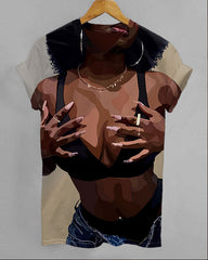 Sexy Brown Girl Art V-neck Short Sleeve Tshirt